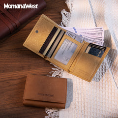 MWS04-W001   Montana West Genuine Leather Tri-Fold  Wallet For Men Woman