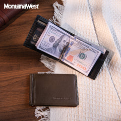 MWS06-W001   Genuine Leather Men's Slim Minimalist Card Wallet With Money Clip