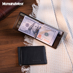 MWS06-W001   Genuine Leather Men's Slim Minimalist Card Wallet With Money Clip