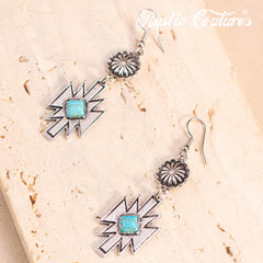 RCE-1117  Rustic Couture's  Turquoise Stone Aztec Dangling Earring