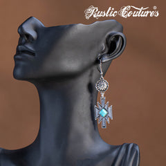 RCE-1117  Rustic Couture's  Turquoise Stone Aztec Dangling Earring