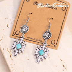 RCE-1117  Rustic Couture's  Turquoise Stone Aztec Dangling Earring