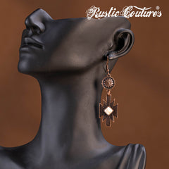 RCE-1117  Rustic Couture's  Turquoise Stone Aztec Dangling Earring