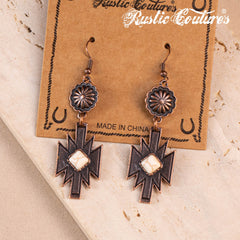 RCE-1117  Rustic Couture's  Turquoise Stone Aztec Dangling Earring