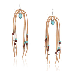 RCE-1120  Rustic Couture's  Suede Beaded Tassels Hook Statement Earrings