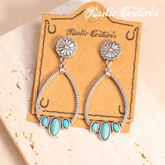 RCE-1121  Rustic Couture's  Stone Tear Drop  Hoop Earring