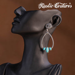 RCE-1121  Rustic Couture's  Stone Tear Drop  Hoop Earring