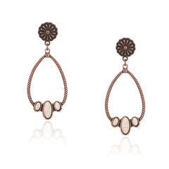 RCE-1121  Rustic Couture's  Stone Tear Drop  Hoop Earring