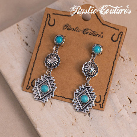 RCE-1122  Rustic Couture's  Artificial Stone Aztec Dangling Earring