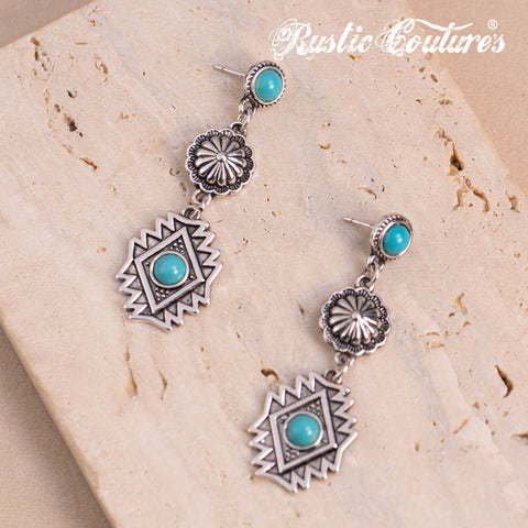 RCE-1122  Rustic Couture's  Artificial Stone Aztec Dangling Earring