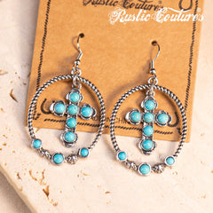 RCE-1126  Rustic Couture's   Western Stone Cross Hoop Earring