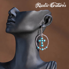 RCE-1126  Rustic Couture's   Western Stone Cross Hoop Earring