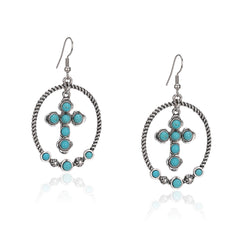 RCE-1126  Rustic Couture's   Western Stone Cross Hoop Earring