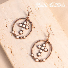 RCE-1126  Rustic Couture's   Western Stone Cross Hoop Earring