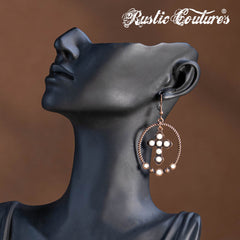 RCE-1126  Rustic Couture's   Western Stone Cross Hoop Earring