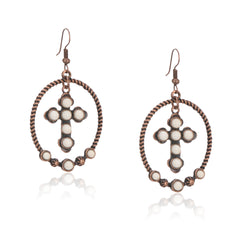 RCE-1126  Rustic Couture's   Western Stone Cross Hoop Earring