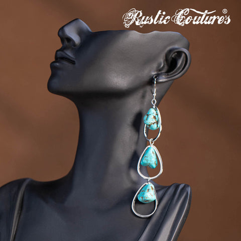 RCE-1128   Rustic Couture's  3 Tiers Artificial  Stone Dangling Earring