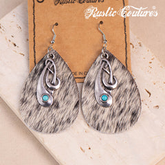 RCE-1130  Rustic Couture's  Cowhide Tear Drop Dangling Earring