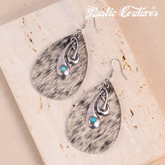 RCE-1130  Rustic Couture's  Cowhide Tear Drop Dangling Earring