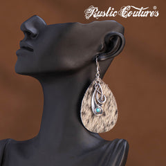 RCE-1130  Rustic Couture's  Cowhide Tear Drop Dangling Earring