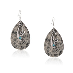 RCE-1130  Rustic Couture's  Cowhide Tear Drop Dangling Earring