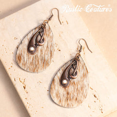 RCE-1130  Rustic Couture's  Cowhide Tear Drop Dangling Earring