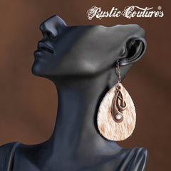 RCE-1130  Rustic Couture's  Cowhide Tear Drop Dangling Earring