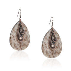 RCE-1130  Rustic Couture's  Cowhide Tear Drop Dangling Earring