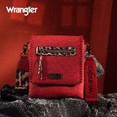 WG72-9360  Wrangler Whipstitch Leopard Print Crossbody - Red