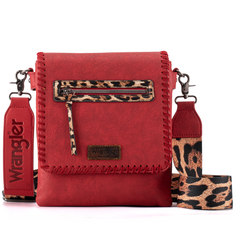 WG72-9360  Wrangler Whipstitch Leopard Print Crossbody - Red