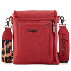 WG72-9360  Wrangler Whipstitch Leopard Print Crossbody - Red