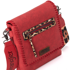 WG72-9360  Wrangler Whipstitch Leopard Print Crossbody - Red