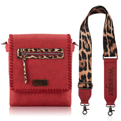 WG72-9360  Wrangler Whipstitch Leopard Print Crossbody - Red