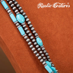 RNS-1033  Rustic Couture's  Turquoise Beaded  Layered Necklace Earrings Set