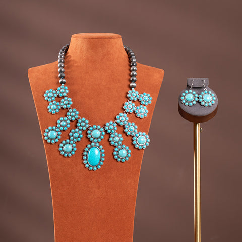 RNS-1048  Rustic Couture's Bohemian Jewelry Sets Statement Necklace Pendant Earrings