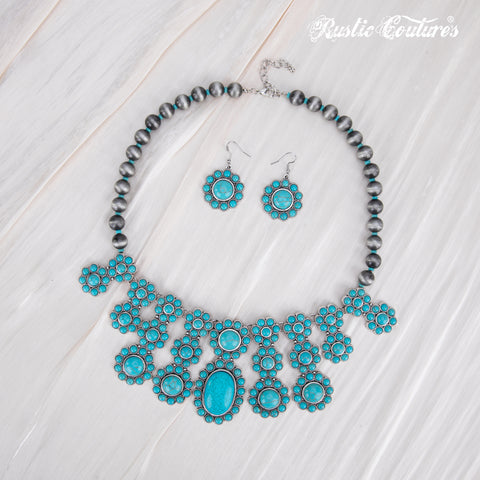 RNS-1048  Rustic Couture's Bohemian Jewelry Sets Statement Necklace Pendant Earrings