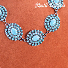 RNS-1050 Rustic Couture's  Bohemian Turquoise Stone Concho Necklace