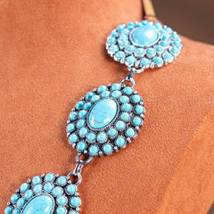 RNS-1050 Rustic Couture's  Bohemian Turquoise Stone Concho Necklace