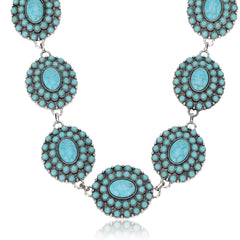 RNS-1050 Rustic Couture's  Bohemian Turquoise Stone Concho Necklace