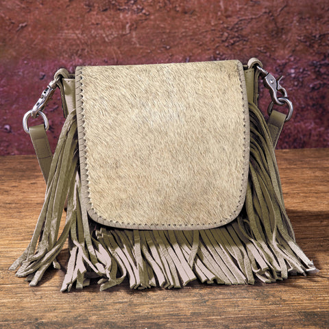 RLC-L161 Montana West Genuine Leather Hair-On Collection Fringe Crossbody