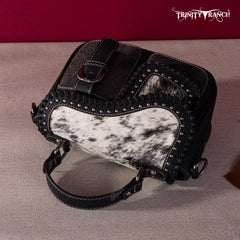 TR149-8360 Trinity Ranch Hair-On Cowhide Saddle Shape Collection Crossbody/Satchel - Black