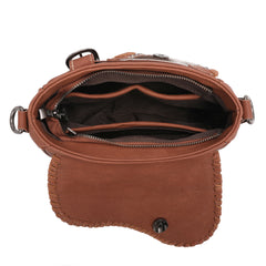 TR149-8360 Trinity Ranch Hair-On Cowhide Saddle Shape Collection Crossbody/Satchel -Brown