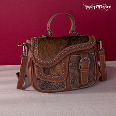 TR149-8360 Trinity Ranch Hair-On Cowhide Saddle Shape Collection Crossbody/Satchel -Brown