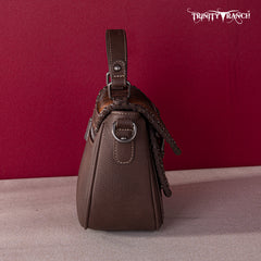 TR149-8360 Trinity Ranch Hair-On Cowhide Saddle Shape Collection Crossbody/Satchel - Coffee