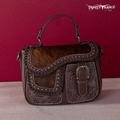 TR149-8360 Trinity Ranch Hair-On Cowhide Saddle Shape Collection Crossbody/Satchel - Coffee