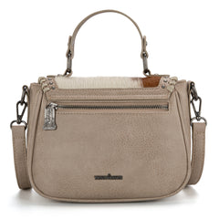 TR149-8360 Trinity Ranch Hair-On Cowhide Saddle Shape Collection Crossbody/Satchel - Tan