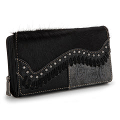 TR149-W010 Trinity Ranch Hair-On Cowhide Saddle Shape Collection Wallet - Black