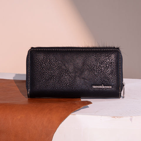 TR149-W010 Trinity Ranch Hair-On Cowhide Saddle Shape Collection Wallet - Black