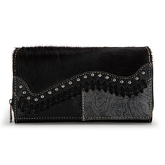 TR149-W010 Trinity Ranch Hair-On Cowhide Saddle Shape Collection Wallet - Black