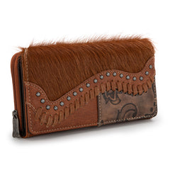 TR149-W010 Trinity Ranch Hair-On Cowhide Saddle Shape Collection Wallet - Brown